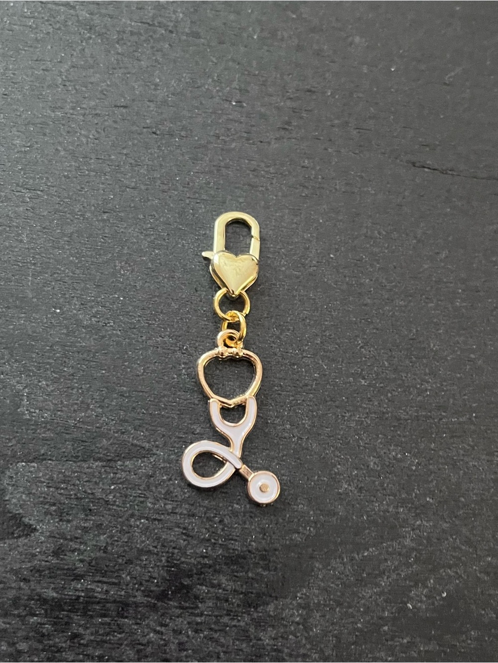 Gold Stethoscope Charm Keychain with Heart Clasp